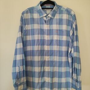 Tommy Bahama Shirt Men's XL Blue Plaid The Siesta Key Performance Button Up
